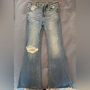 American Eagle Light Blue Distressed Flare Jeans